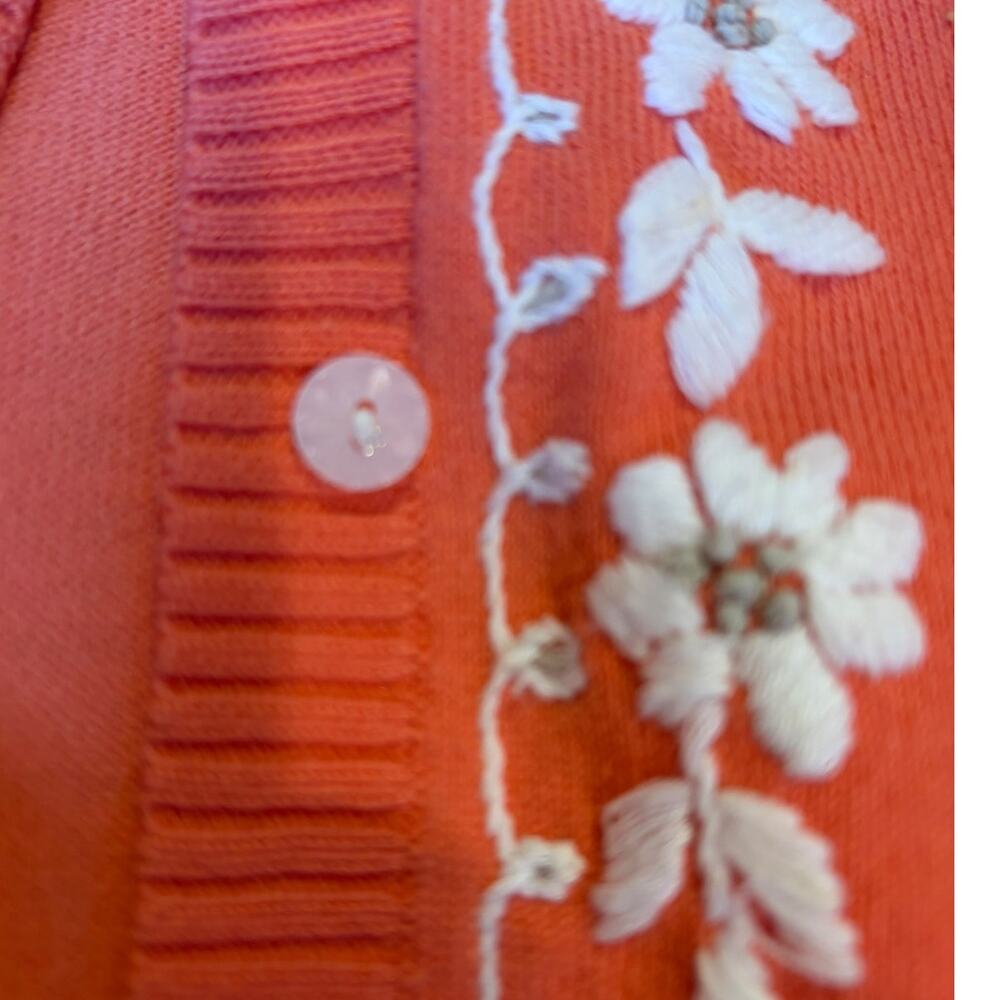 Vintage Women's Hand Embroidered Beaded Floral Cardigan MEDIUM Coral Pink VTG - Picture 10 of 10